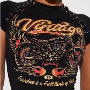 Vintage Motorcycle Graphic Black Top